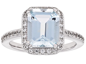 Blue Aquamarine Rhodium Over Sterling Silver Ring 2.97ctw