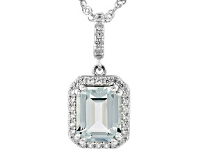 Blue Aquamarine Rhodium Over Sterling Silver Pendant with Chain 2.97ctw