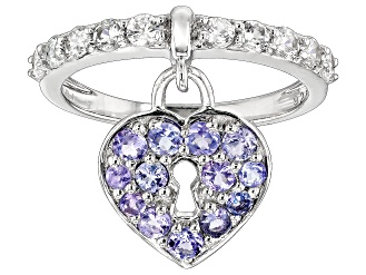 Blue Tanzanite Rhodium Over Sterling Silver Charm Heart Ring 1.50ctw