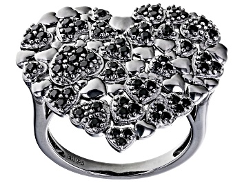 Picture of Black Spinel, Black Rhodium Over Sterling Silver Heart Ring 0.81ctw