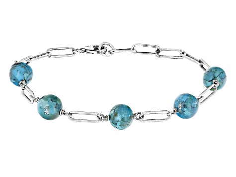 Blue Turquoise Sterling Silver Station Bracelet - ISH126 | JTV.com