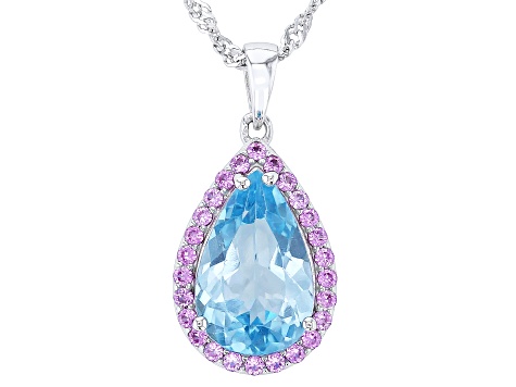 Sky Blue Glacier Topaz Rhodium Over Sterling Silver Pendant Chain 4.89ctw