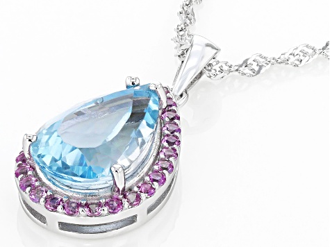 Sky Blue Glacier Topaz Rhodium Over Sterling Silver Pendant Chain 4.89ctw