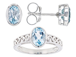 Sky Blue Glacier Topaz Rhodium Over Sterling Silver Ring And Earring Set Of 2 3.06ctw