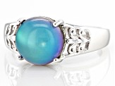 Aurora Moonstone Rhodium Over Sterling Silver Ring