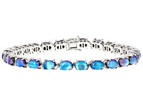Teal Aurora Moonstone Rhodium Over Sterling Silver Bracelet