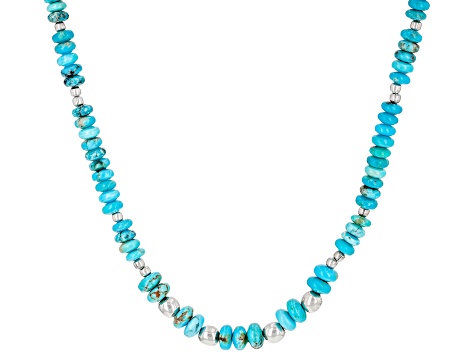 Womens Enhanced Blue Turquoise Sterling Silver Beaded Necklace | One Size | Necklaces + Pendants Beaded Necklaces | Nickel Free