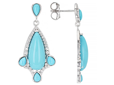 Blue Sleeping Beauty Turquoise Rhodium Over Sterling Silver Dangle Earrings .18ctw