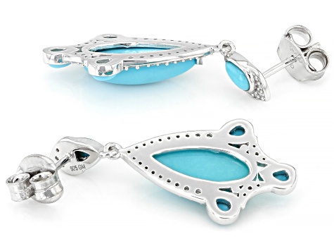Blue Sleeping Beauty Turquoise Rhodium Over Sterling Silver Dangle Earrings .18ctw