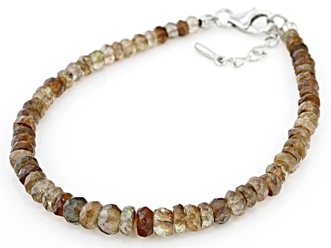 Andalusite Rhodium Over Sterling Silver Beaded Bracelet