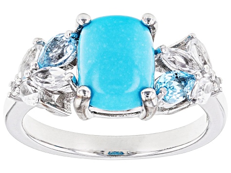 Sleeping Beauty Turquoise Rhodium Over Sterling Silver Ring 0.85ctw ...