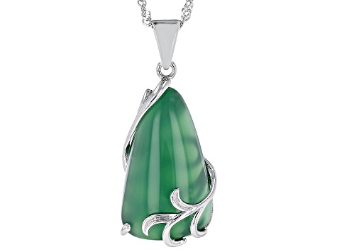 Green Onyx Rhodium Over Sterling Silver Pendant With Chain