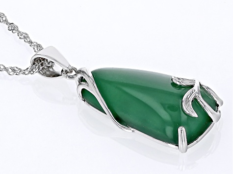 Green Onyx Rhodium Over Sterling Silver Pendant With Chain