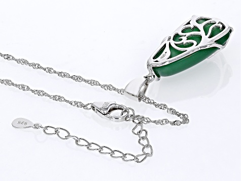 Green Onyx Rhodium Over Sterling Silver Pendant With Chain