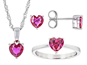 Picture of Red Lab Created Ruby Rhodium Over Sterling Silver Jewelry Set 3.60ctw