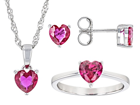 Red Lab Created Ruby Rhodium Over Sterling Silver Jewelry Set 3.60ctw