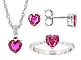 Red Lab Created Ruby Rhodium Over Sterling Silver Jewelry Set 3.60ctw