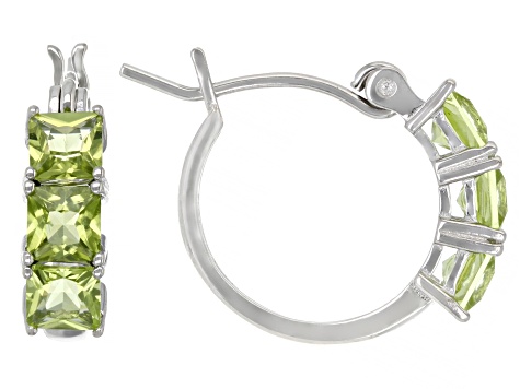 Green Peridot Rhodium Over Sterling Silver Stud And Hoop Earring Set 3.30ctw