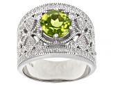 Green Peridot Rhodium Over Sterling Silver Ring 3.34ctw