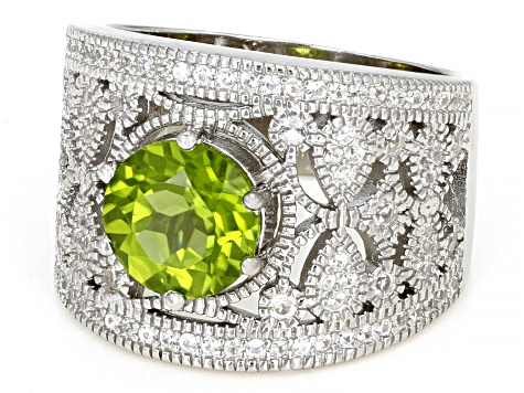 Green Peridot Rhodium Over Sterling Silver Ring 3.34ctw