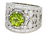 Green Peridot Rhodium Over Sterling Silver Ring 3.34ctw