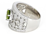 Green Peridot Rhodium Over Sterling Silver Ring 3.34ctw