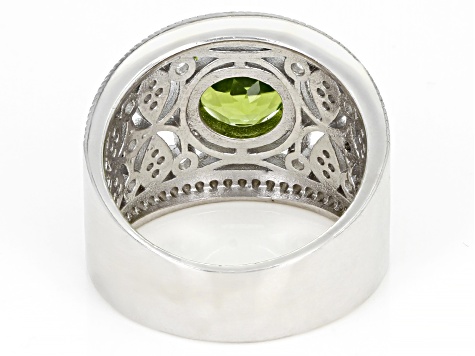 Green Peridot Rhodium Over Sterling Silver Ring 3.34ctw