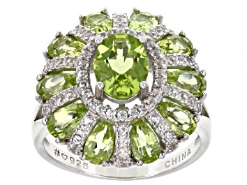 Picture of Green Peridot Rhodium Over Sterling Silver Ring 3.64ctw