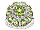 Green Peridot Rhodium Over Sterling Silver Ring 3.64ctw