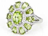 Green Peridot Rhodium Over Sterling Silver Ring 3.64ctw