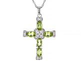 Green Peridot Rhodium Over Sterling Silver Cross Pendant With Chain 2.63ctw