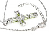 Green Peridot Rhodium Over Sterling Silver Cross Pendant With Chain 2.63ctw