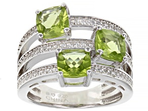 Green Peridot Rhodium Over Sterling Silver Multi-Row Ring 2.79ctw