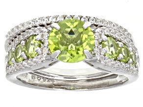 Green Peridot Rhodium Over Sterling Silver Ring Set 2.48ctw