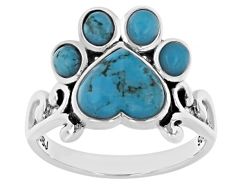 Picture of Turquoise Rhodium Over Sterling Silver Paw Print Ring