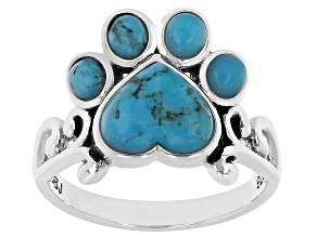Turquoise Rhodium Over Sterling Silver Paw Print Ring