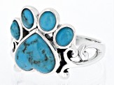 Blue Turquoise Rhodium Over Sterling Silver Paw Print Ring