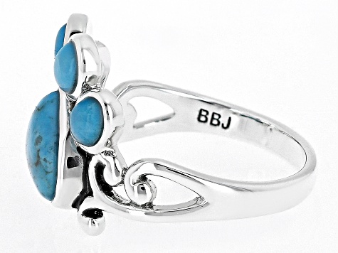 Blue Turquoise Rhodium Over Sterling Silver Paw Print Ring