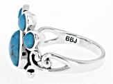 Blue Turquoise Rhodium Over Sterling Silver Paw Print Ring