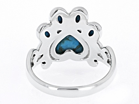 Blue Turquoise Rhodium Over Sterling Silver Paw Print Ring