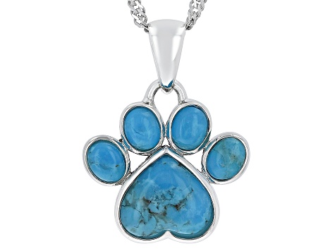 Blue Composite Turquoise Rhodium Over Sterling Silver Paw Print Pendant With Chain