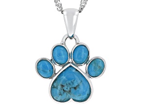 Turquoise Rhodium Over Sterling Silver Paw Print Pendant With Chain
