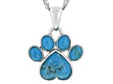 Blue Composite Turquoise Rhodium Over Sterling Silver Paw Print Pendant With Chain