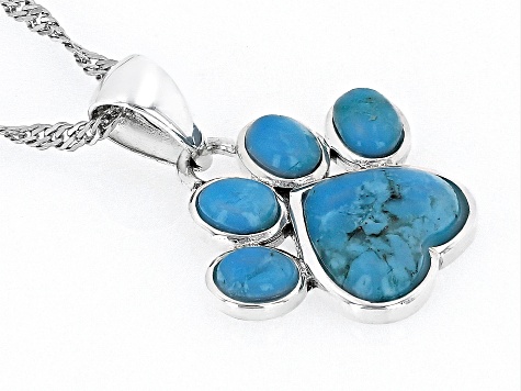 Blue Composite Turquoise Rhodium Over Sterling Silver Paw Print Pendant ...