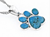 Blue Composite Turquoise Rhodium Over Sterling Silver Paw Print Pendant With Chain