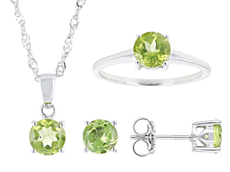 Green Peridot Rhodium Over Sterling Silver Jewelry Set 3.26ctw ...
