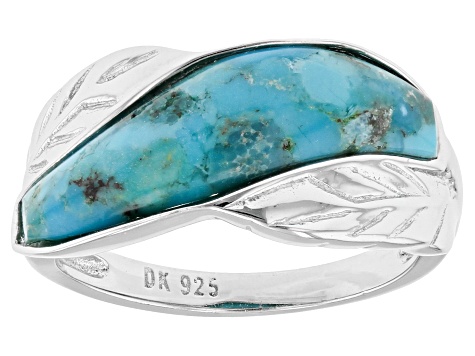 Blue Turquoise Rhodium Over Sterling Silver Band Ring