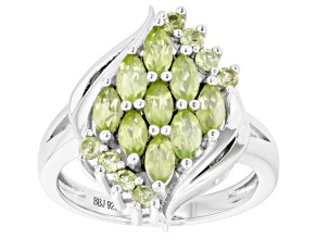 Green Peridot Rhodium Over Sterling Silver Ring 1.46ctw