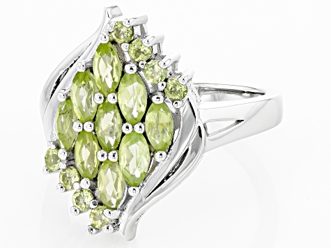 Green Peridot Rhodium Over Sterling Silver Ring 1.46ctw