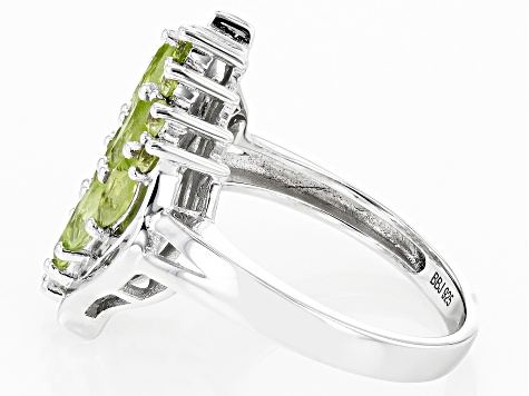 Green Peridot Rhodium Over Sterling Silver Ring 1.46ctw